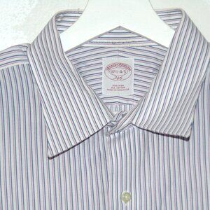 Brooks Brothers 346 Long Sleeve Men Dress Shirt 17 1/2 4/5 White Striped Cotton